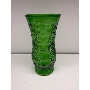 Vintage Hoosier Glass Emerald Green Crinkle TreeBark Textured Vase 4093 8.5 Inch